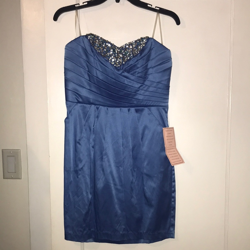 Blue Sequined Strapless Mini-dress NWT
